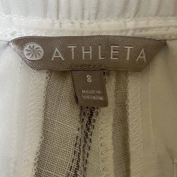 Athleta Cabo Tide Wide Leg 100% Linen Stripe Pants Size 8 White Coastal Beachy - Picture 6 of 8